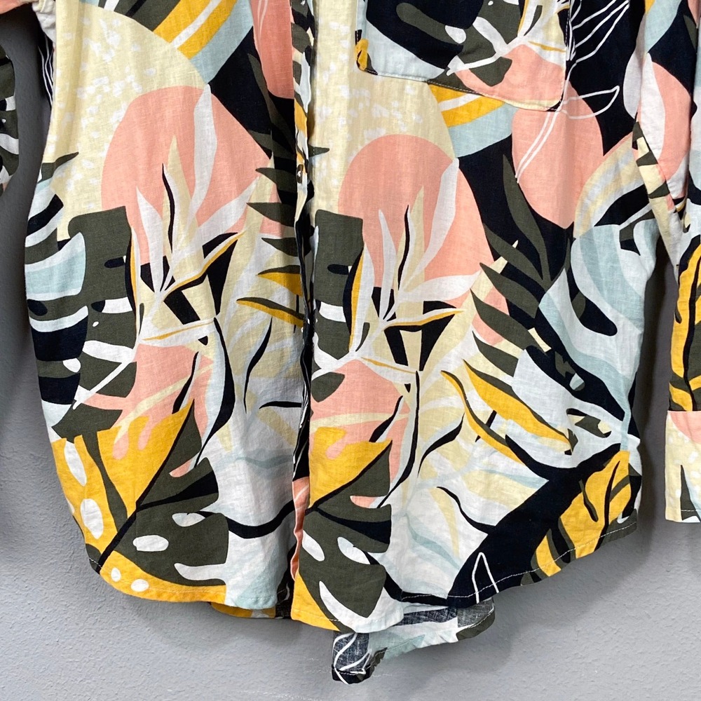 CALIA Linen Blend Shirt Size S Multicolor Tropical Button Down Oversized Top - Picture 4 of 13